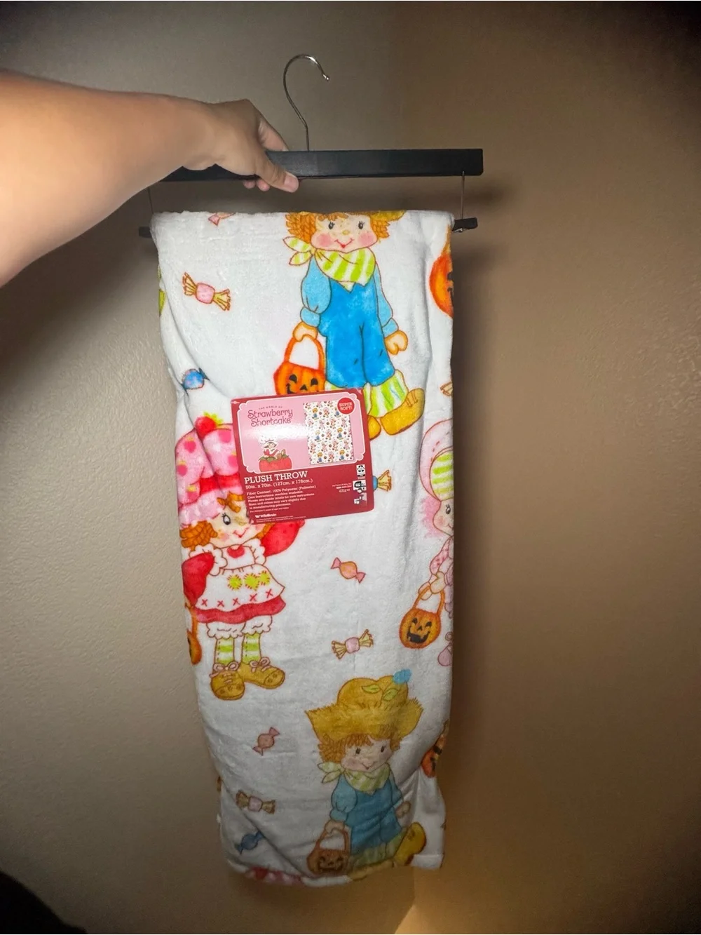 Strawberry Shortcake Halloween Throw Blanket - White with Colorful Character